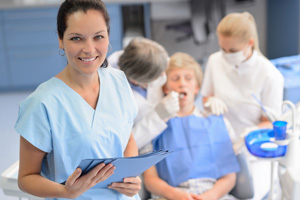 smiling woman at dental office